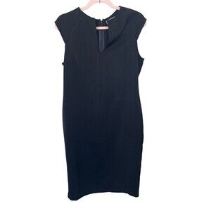 $120‎ Neiman Marcus Women's Black Stretch Cap Sleeve Sheath Dress Size Medium